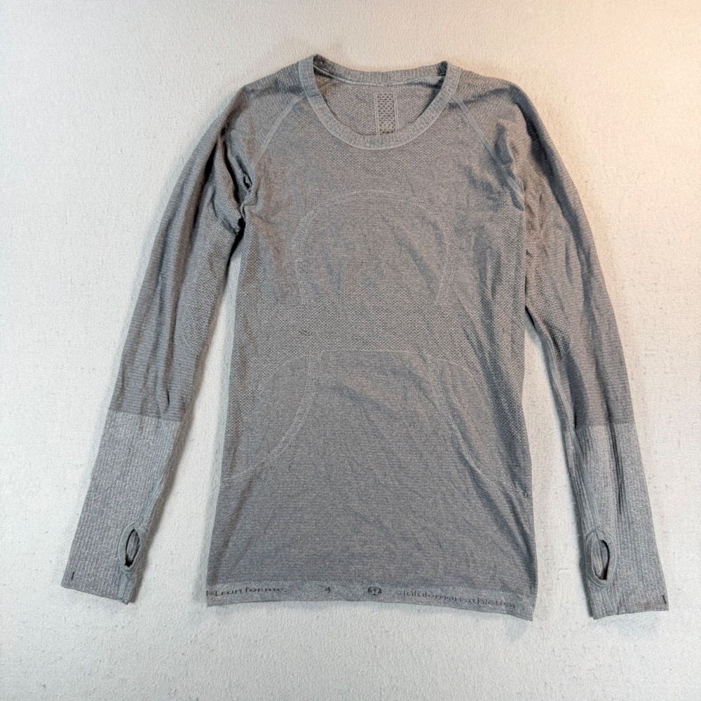 Lululemon Swiftly Tech Long Sleeve Crew Grey Heathered Size 4 Thumbholes